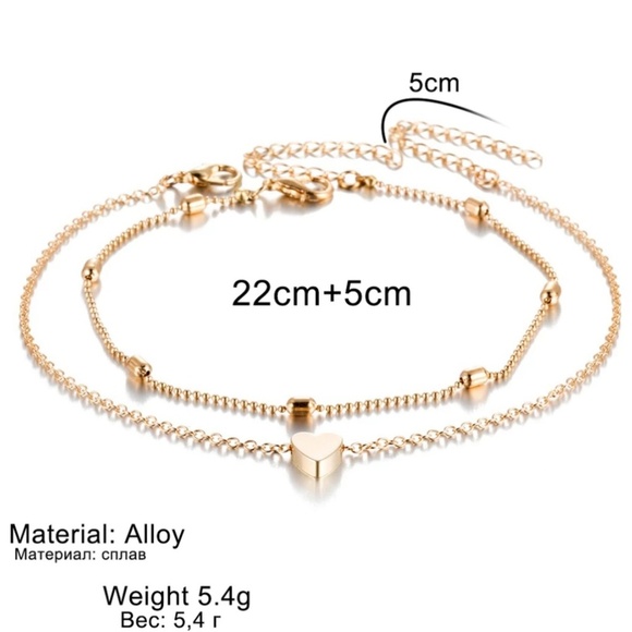 2 Piece Simple Heart Anklet Set - Picture 4 of 7